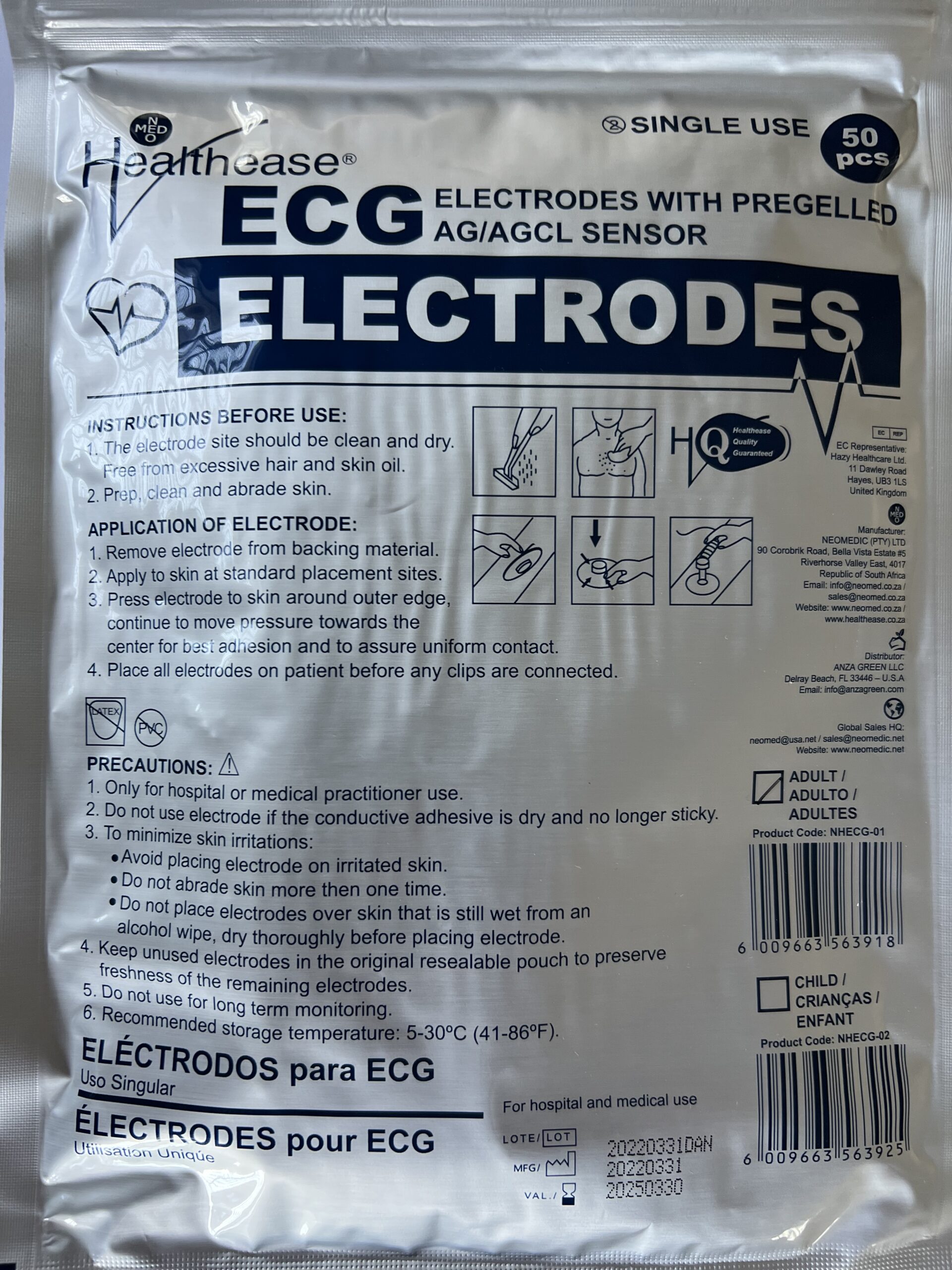 Healthease Ecg Electrodes Pre Gelled Adult 50'S
