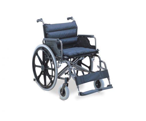 Wheelchair - Steel / Nylon - Extra Wide , Upto 125Kg , Detach Arm And Foot Rests