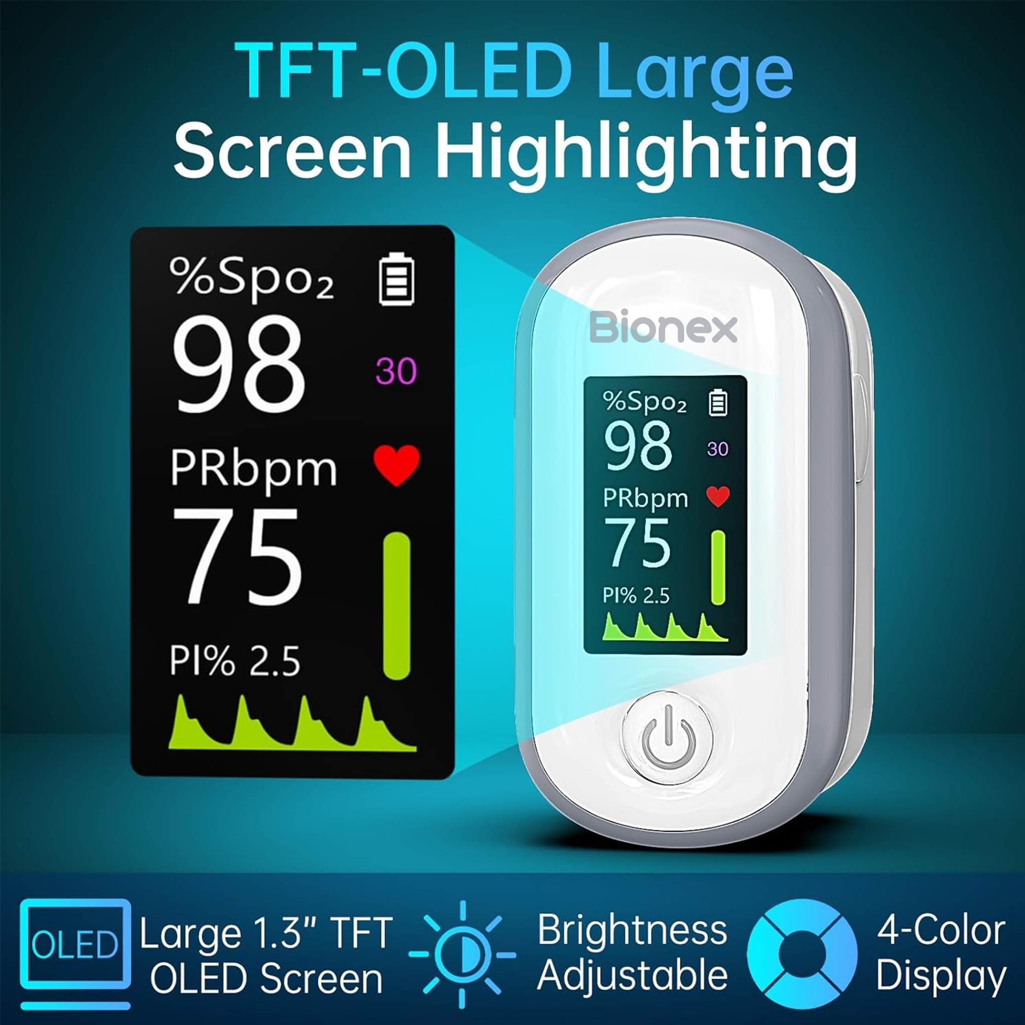 Bionex Pulse Oximeter with 4-Color OLED Display - Image 5