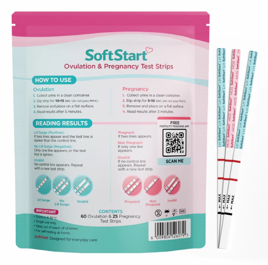 SoftStart - 60 Ovulation Strips & 25 Pregnancy Test Strips combo kit - Image 2